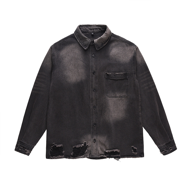 Vintage Fashion Y2K - Veste en jean déchirée pour homme,