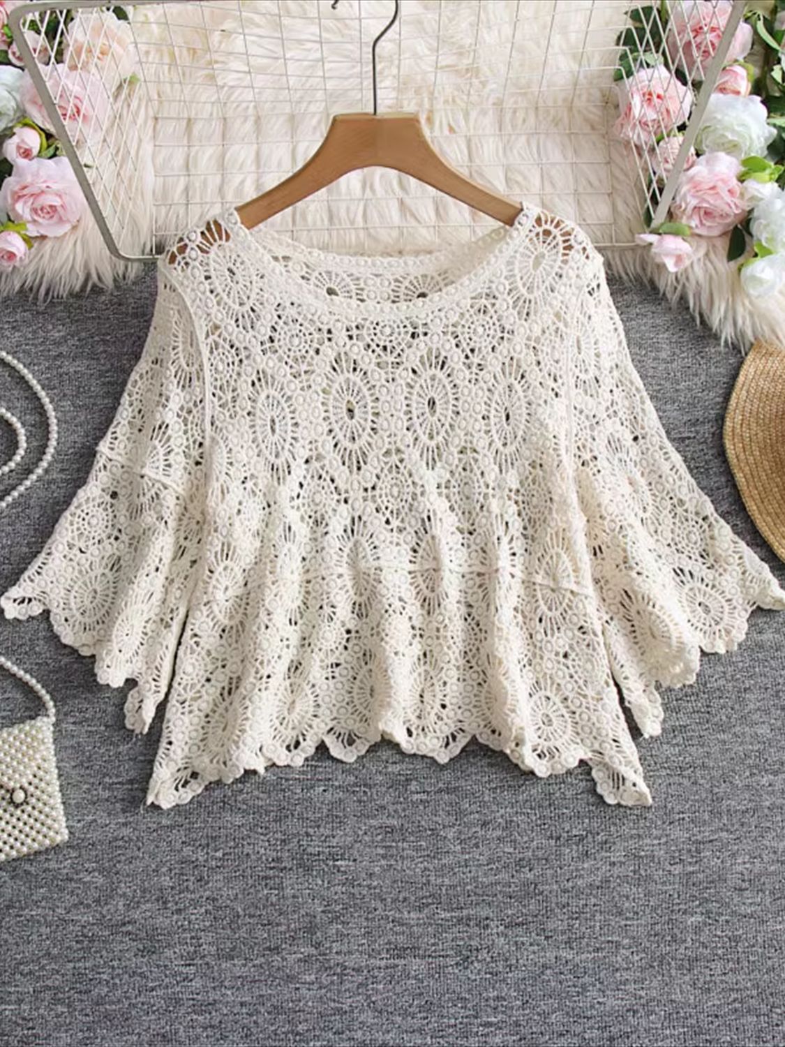 Crochet Top Boho - Cardigan ajouré au Crochet pour femme,