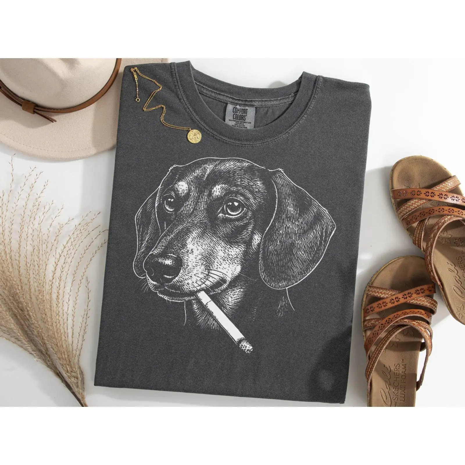 Vintage Fashion Gen Z - T-shirt Meme Teckel Fumeur Brainrot Doxie