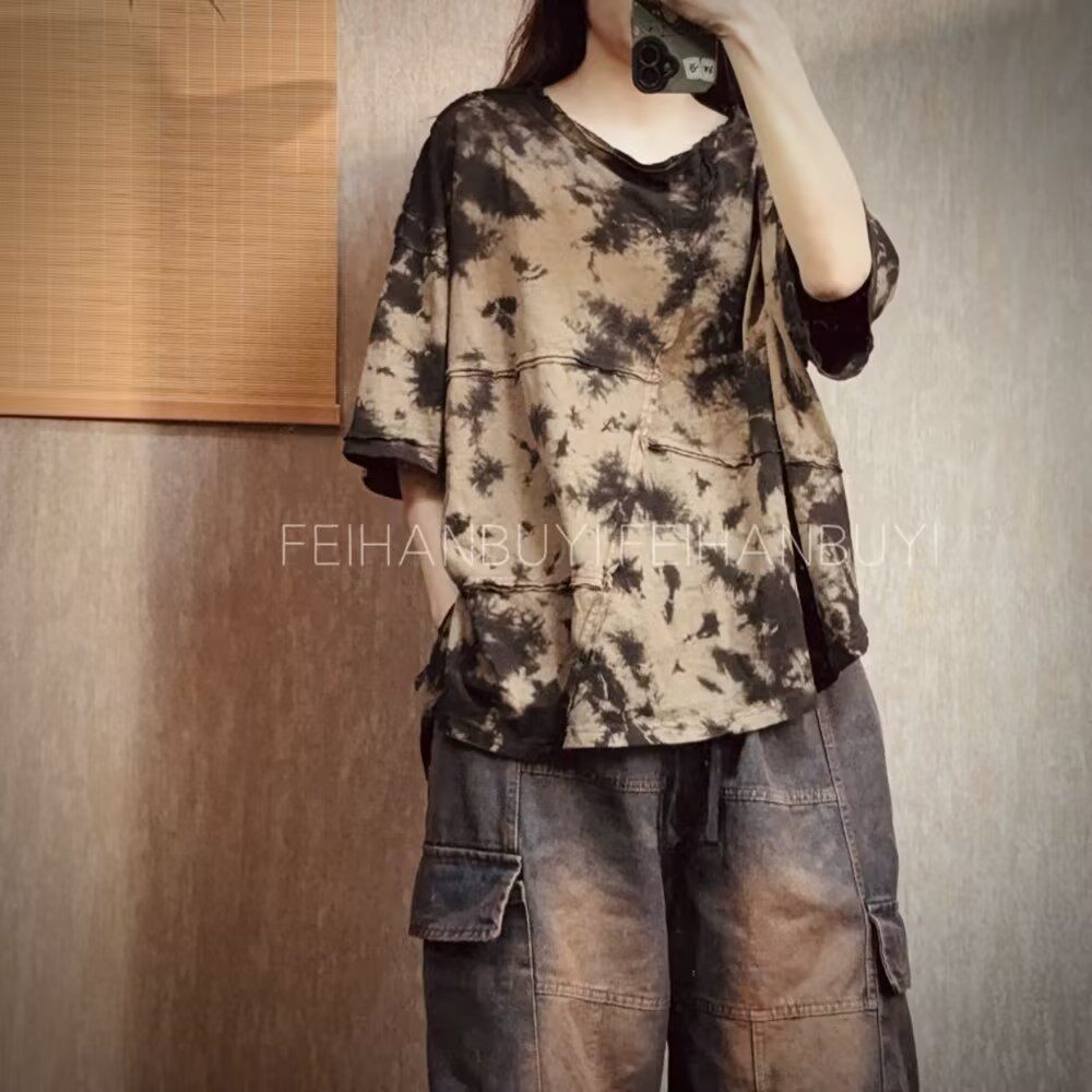 Tie Dye Shirt Vintage - Nouveau T-shirt décontracté pour femme, style