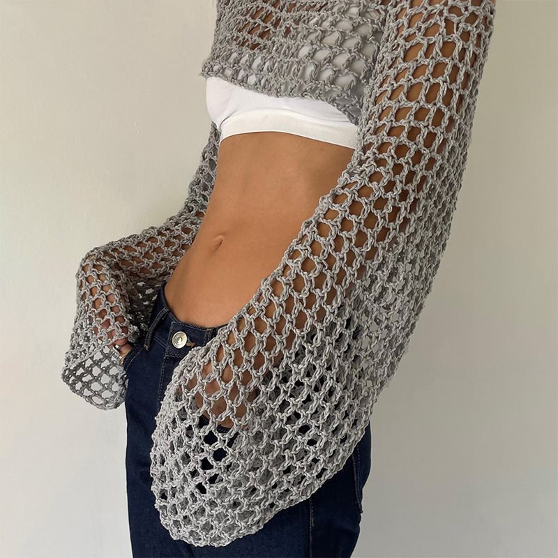 Crochet Top Boho - Haut court en crochet à manches