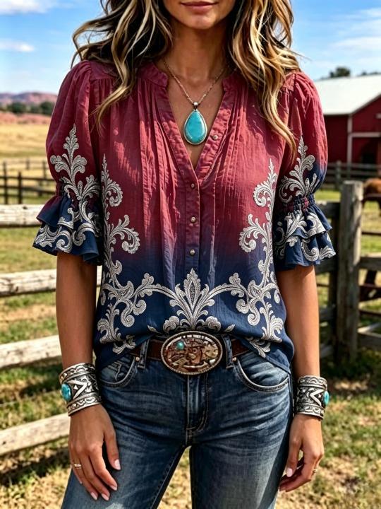 Tie Dye Shirt Vintage - Chemisier décontracté pour femme, style western,