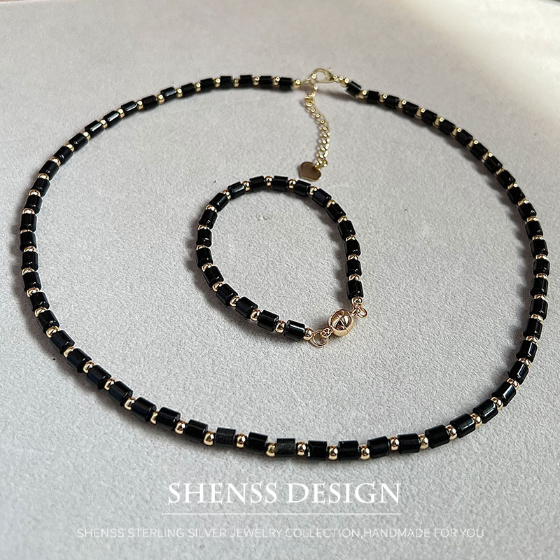 Vintage Fashion Guild - Collier en obsidienne naturelle de 4mm,