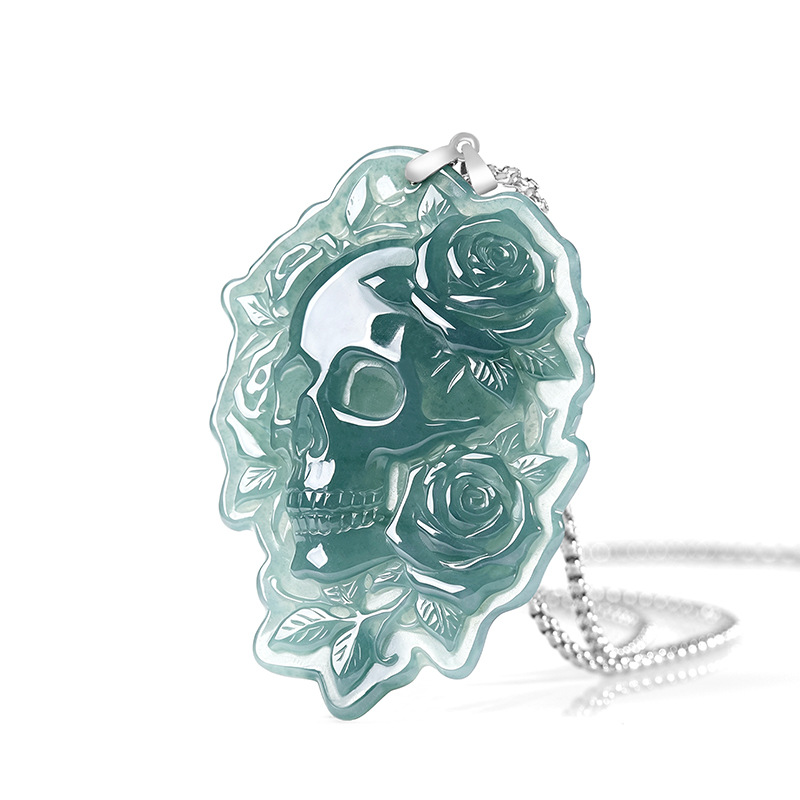 Vintage Fashion Luxury - Collier Pendentif Crâne en Jade Birman
