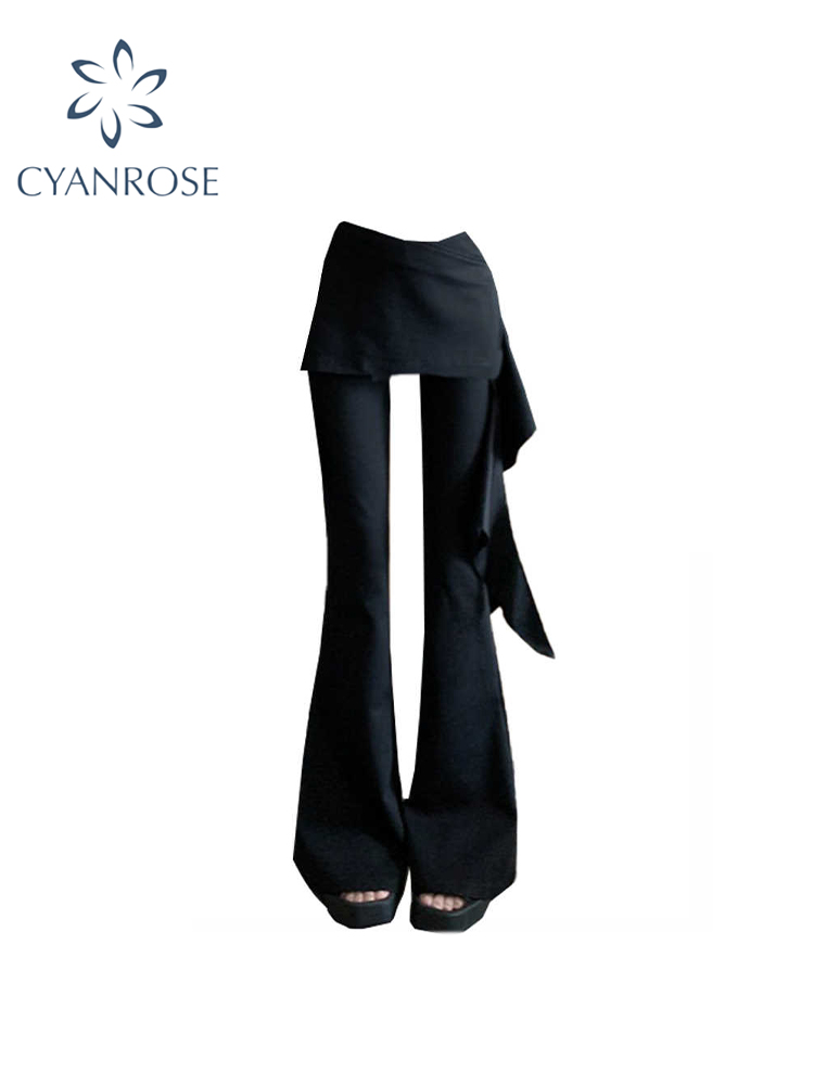 Retro Track Pant - Pantalon évasé noir avec jupe pour