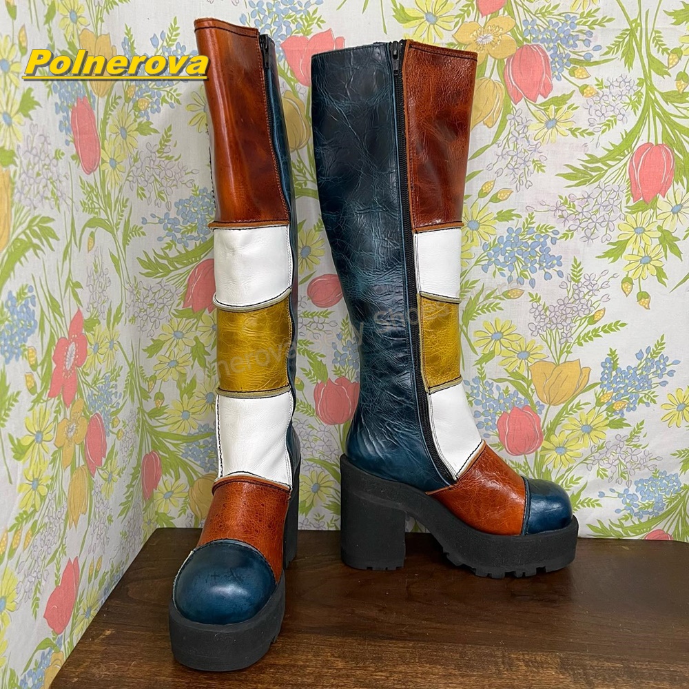 Bottes hautes en cuir patchwor - Vintage Fashion Y2K avis et prix